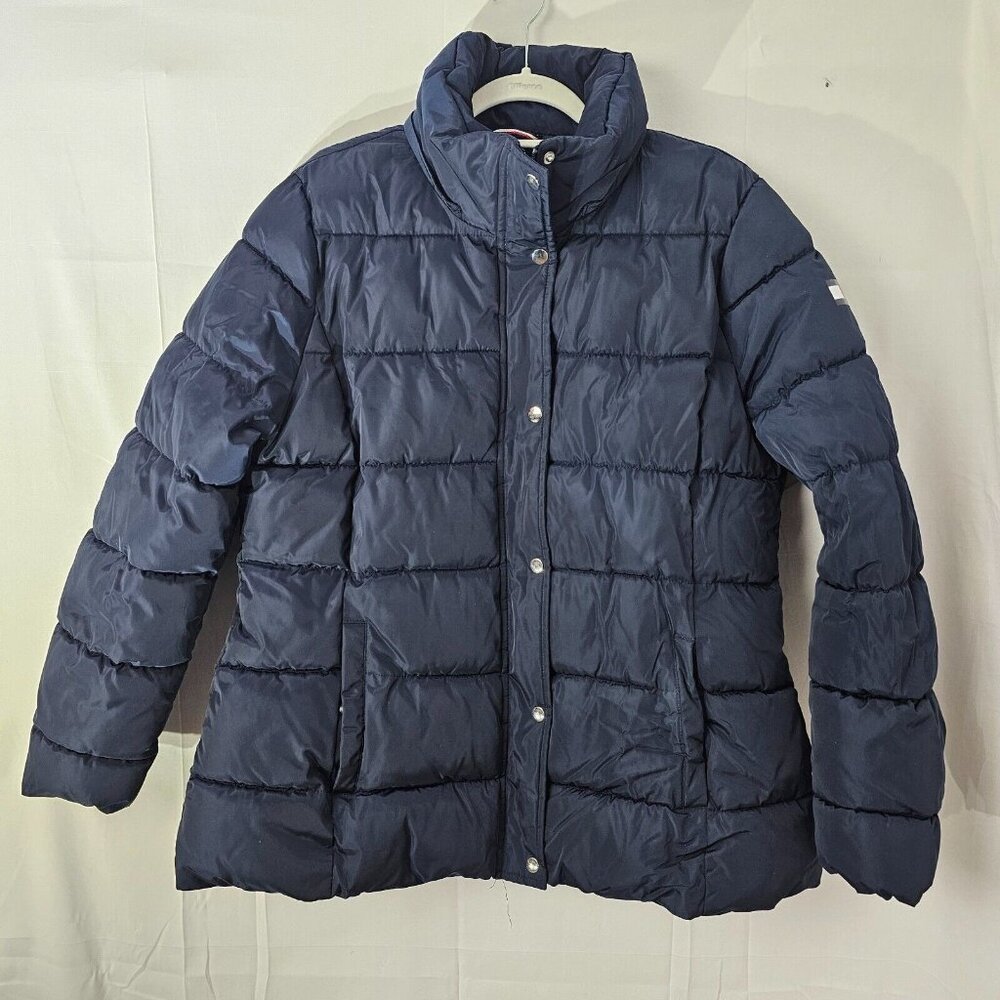 Tommy Hilfiger Puffer Jacket Blue Womens XL Full Zip Pockets Insulated Coat - Picture 1 of 12
